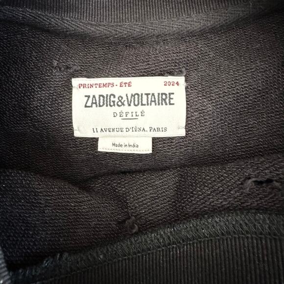 ZADIG & VOLTAIRE Edmond Distress Sweatshirt Black Rhinestone Distressed NWT M/L - Picture 10 of 10